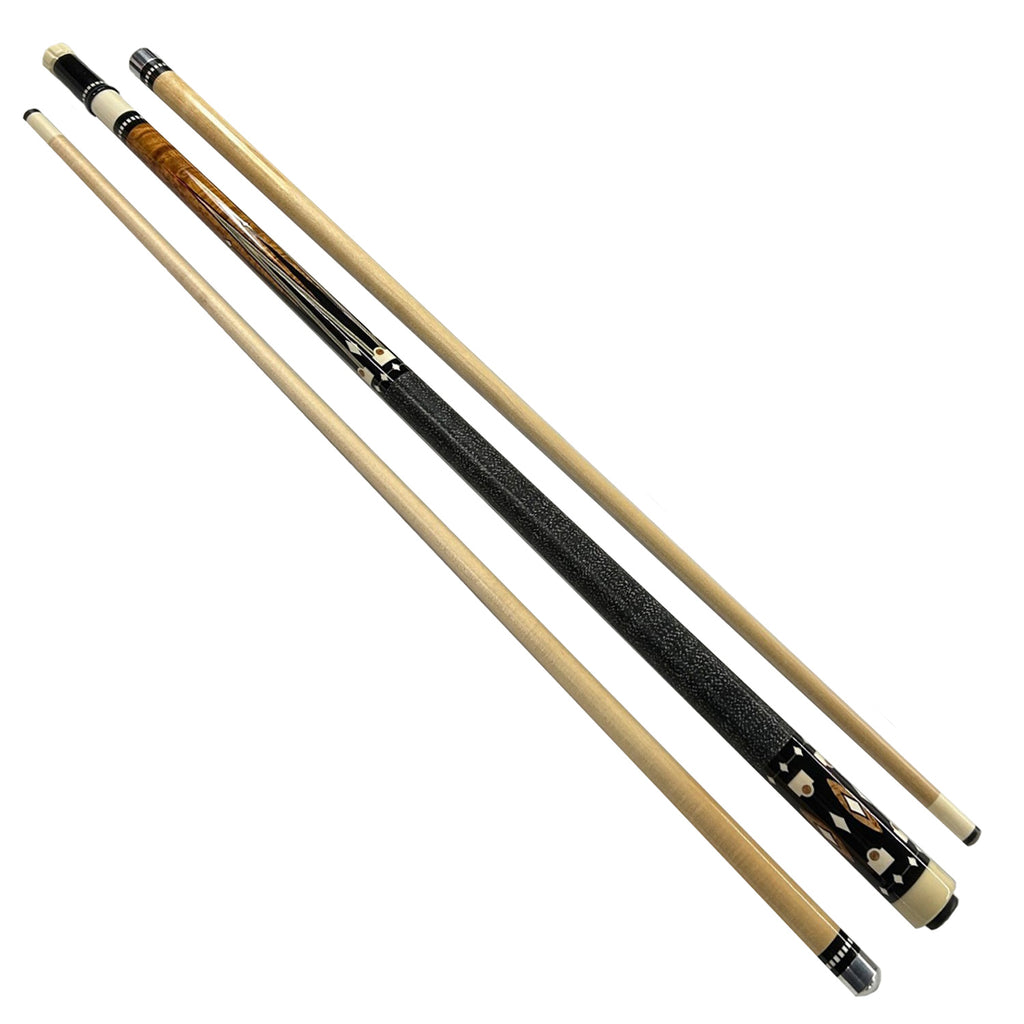Pool cue with 2 shafts and black irish linen wrap