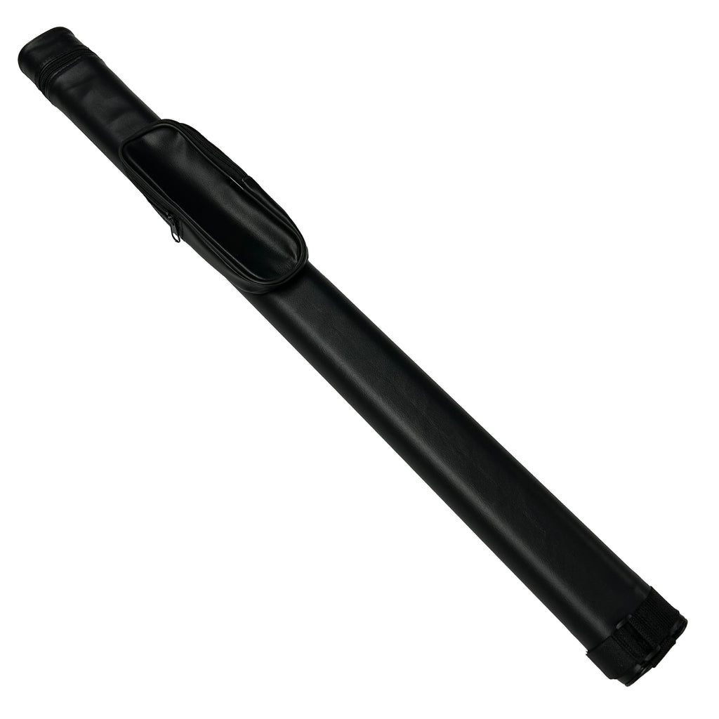 overall view of black single cue case with long storage pocket