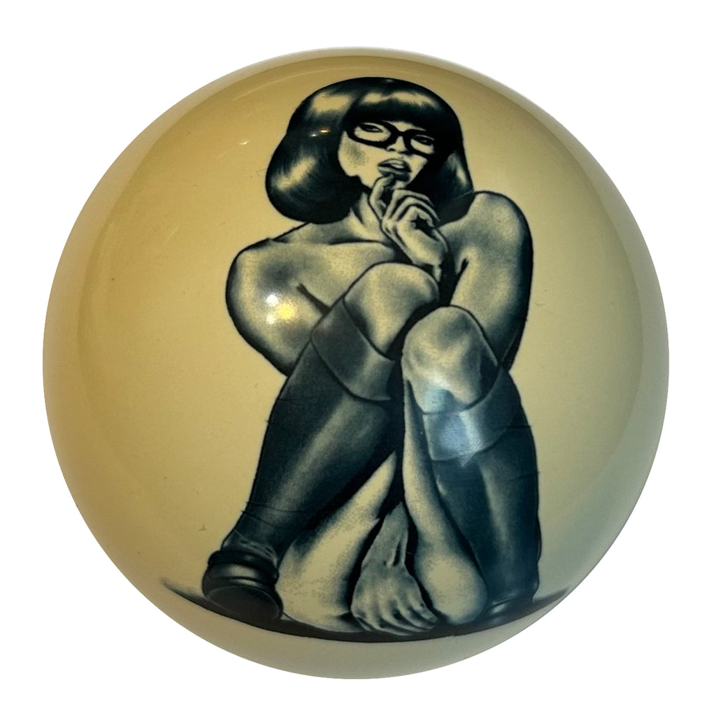 black and white pinup cue ball with bob wig