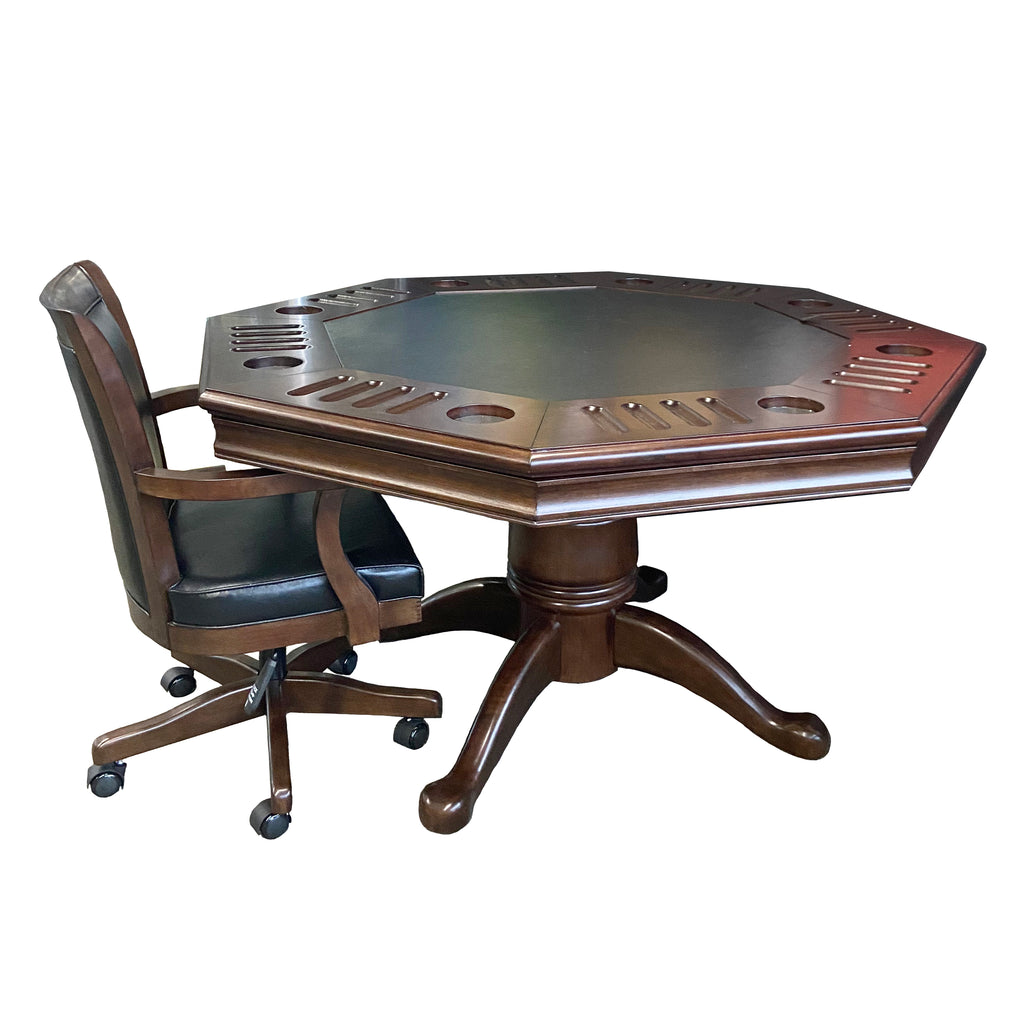 Winston octagon shaped poker table in Mocha Espresso finish with 1 matching poker chair