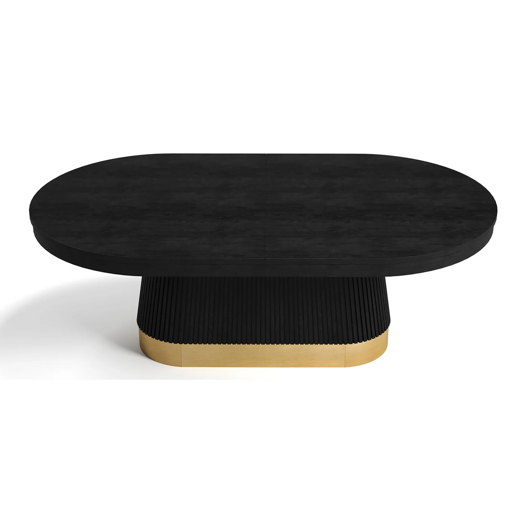 Prohibition black finish table with brass foot ring and black dining top