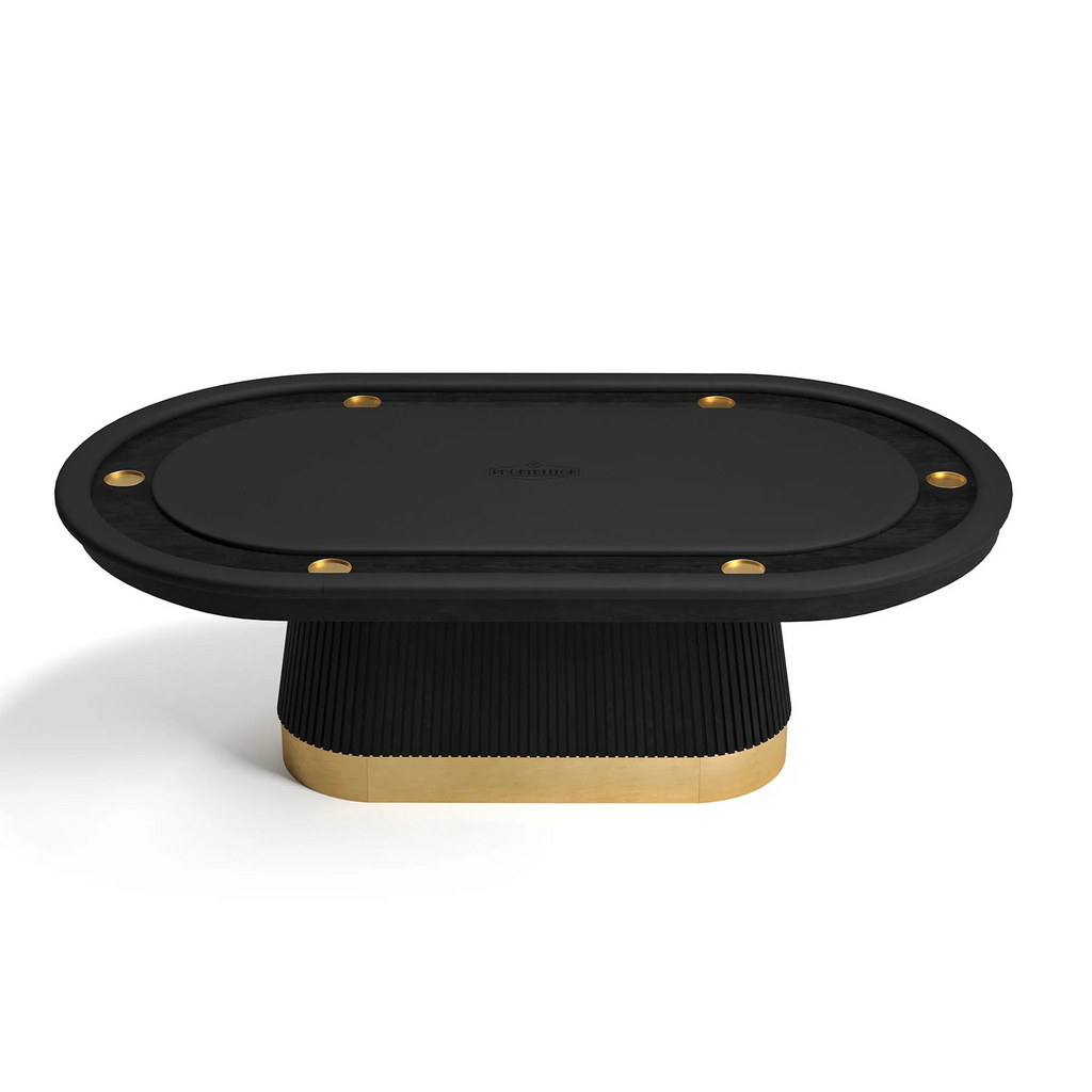 Prohibition black finish table with brass foot ring and pedestal base