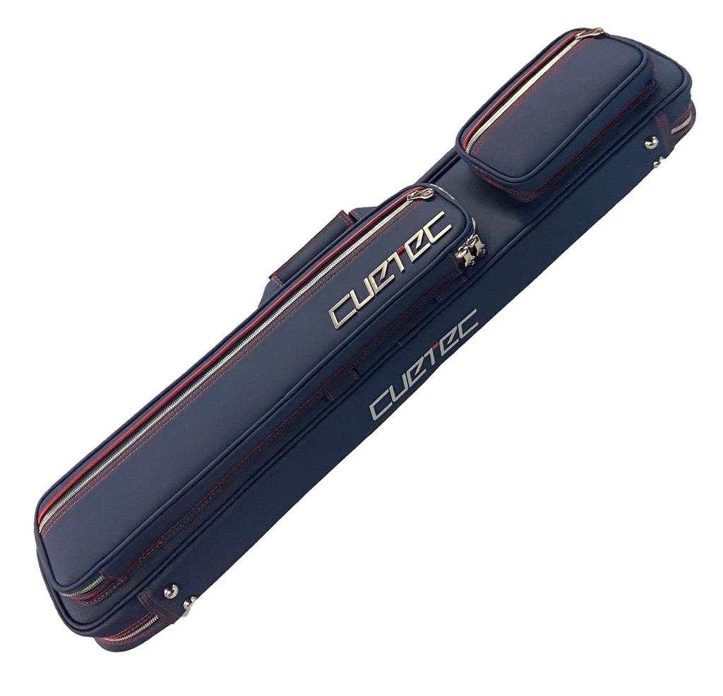 CUETEC PROLINE 4 butt 8 shaft pool case in Navy with metal accents and red stitching