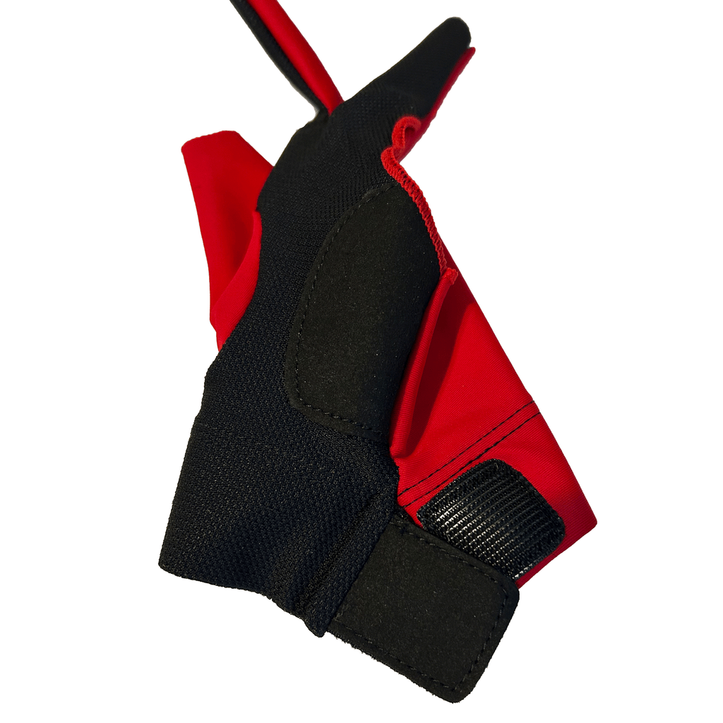 Red and Black glove with velcro closure