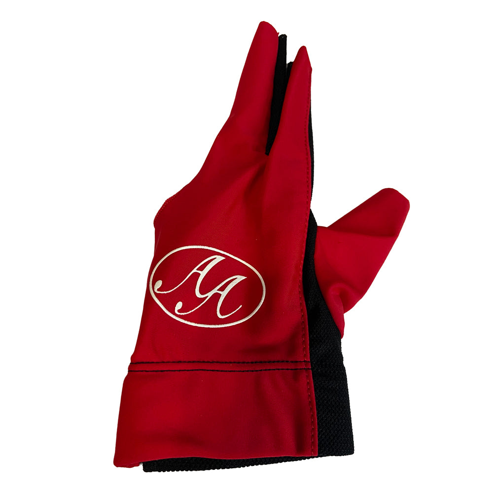 Red and Black glove with AA logo on it