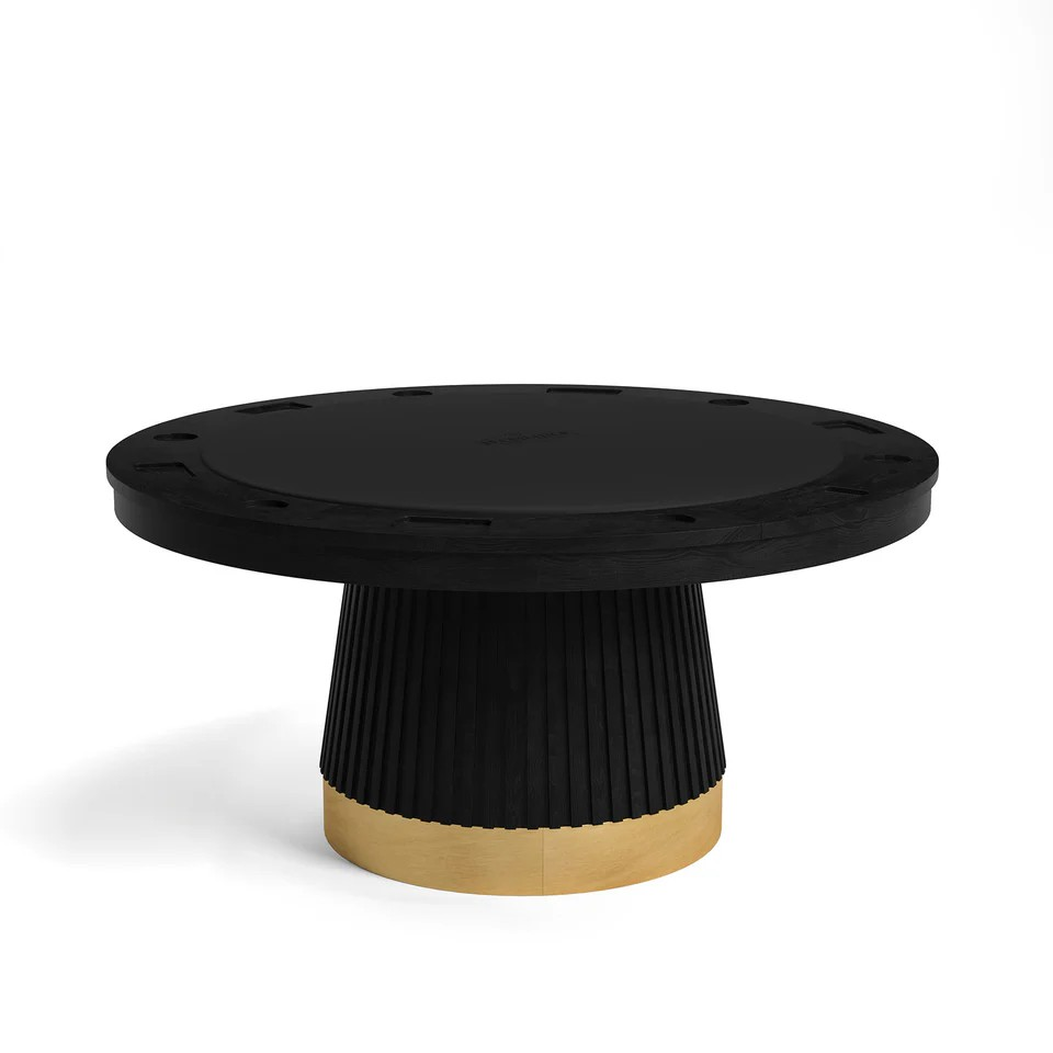 round black poker table with brass kicker base