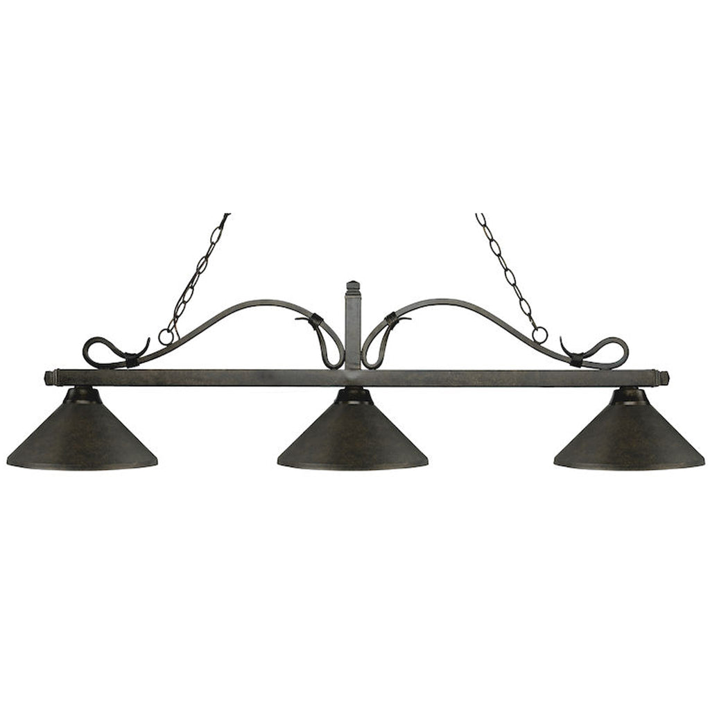 3 Shade Billiard Light with Golden Rubbed Bronze Shades