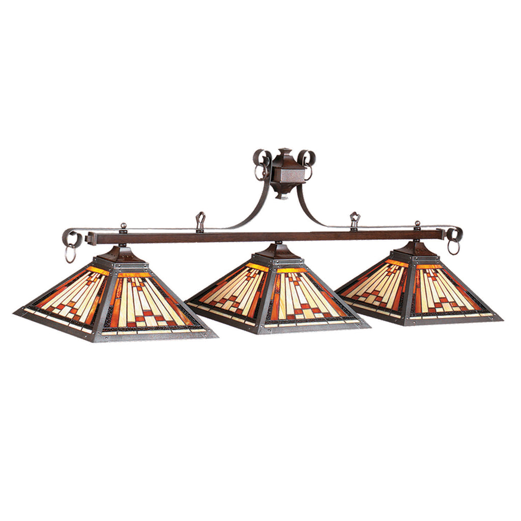 3 Shade Billiard Warm Rustic Stained Glass Light