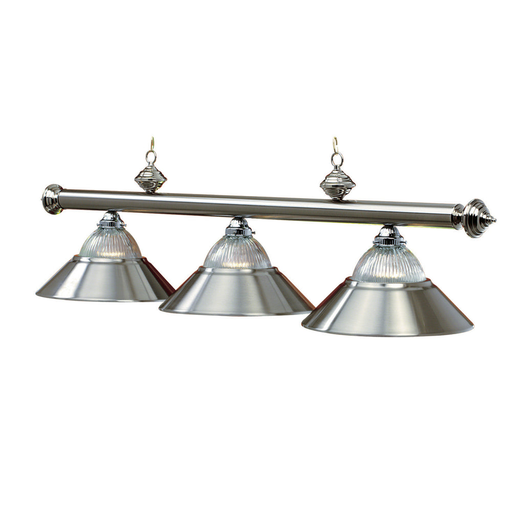 3 Shade Billiard Light with Stainless Metal Shades & Glass Halophane
