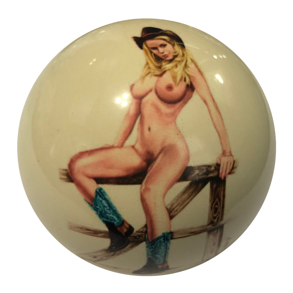 Cow Girl on Fence Pin-Up Custom Cue Ball