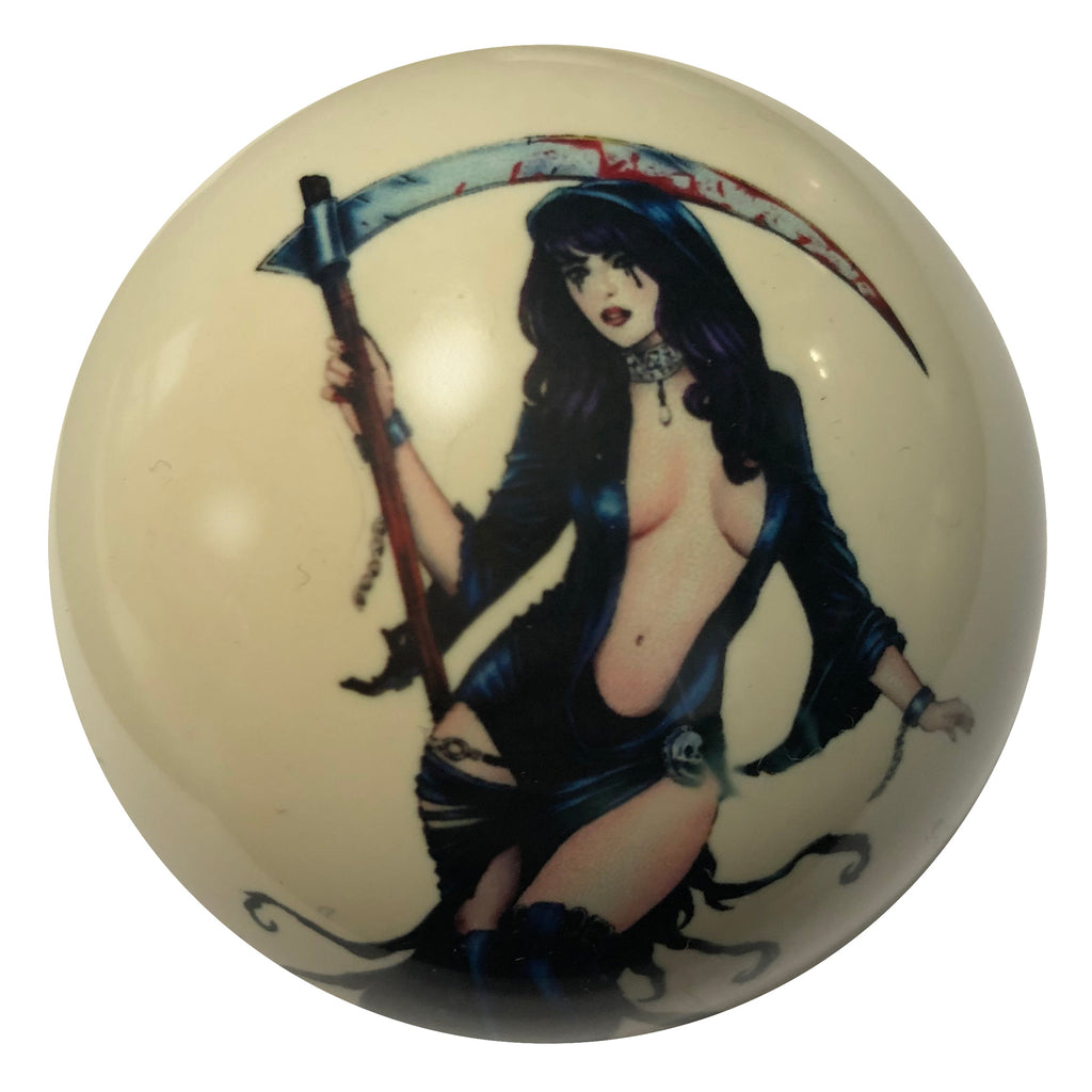 Grim Reaper Seductress Pin-Up Custom Cue Ball Full View