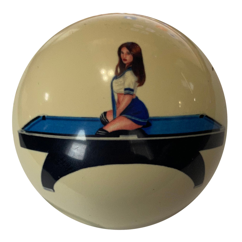 Pin-Up on Pool Table Cue Ball