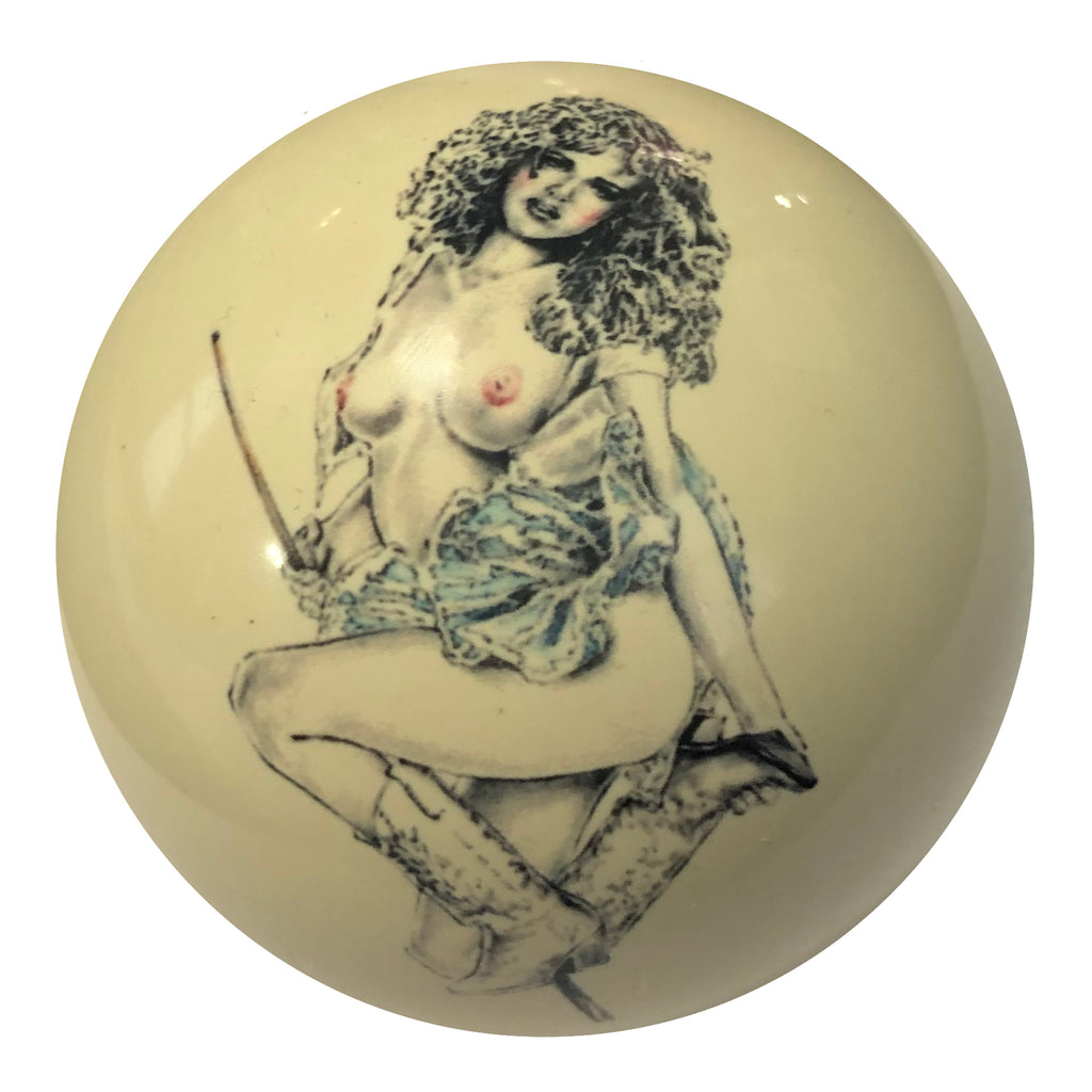 Riding the Cue Girl Pin-Up Custom Cue Ball