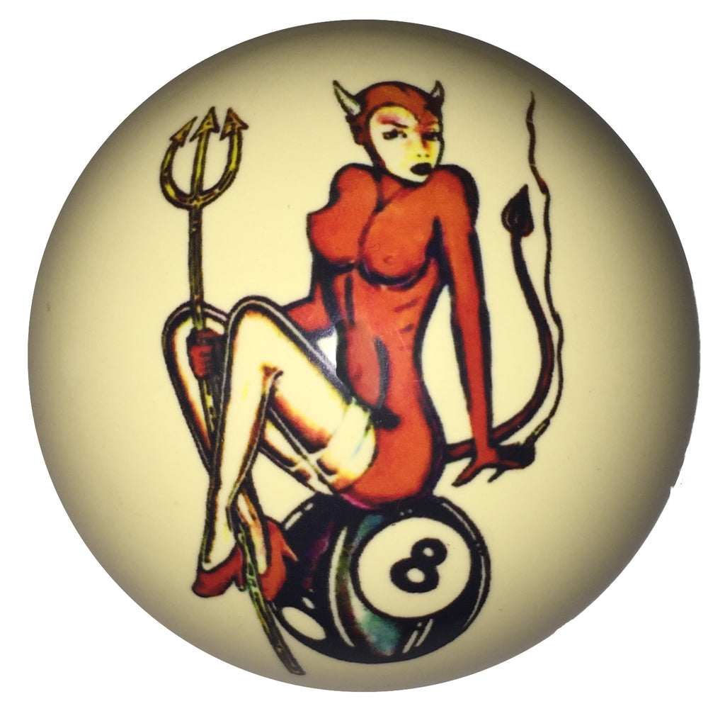Devil Girl with Pitchfork Pin-Up Custom Cue Ball