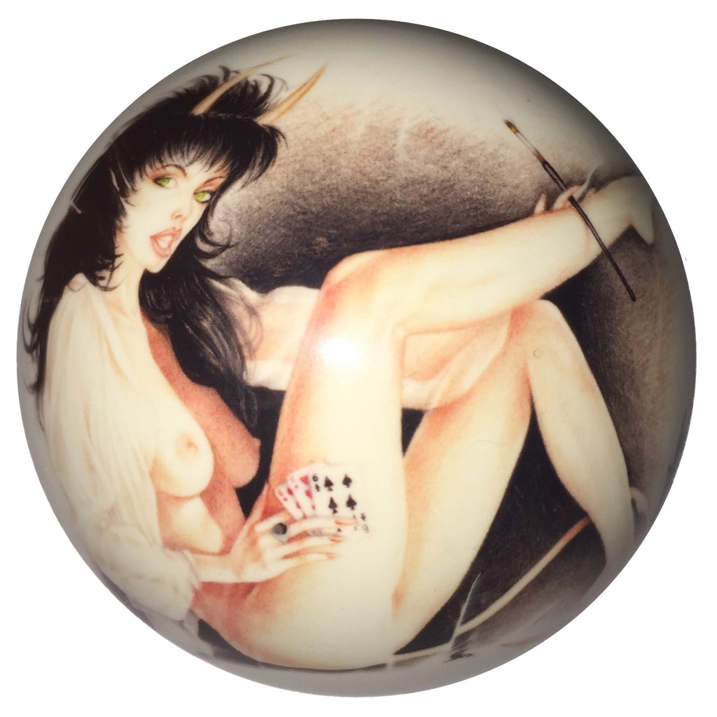 Devil Girl Playing Cards Pin-Up Custom Cue Ball