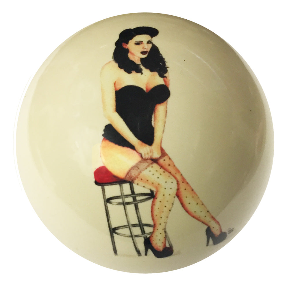 Bar Stool Girl Pin-Up Custom Cue Ball