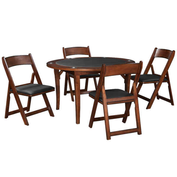 Folding Poker and Game Table Chestnut with Chairs