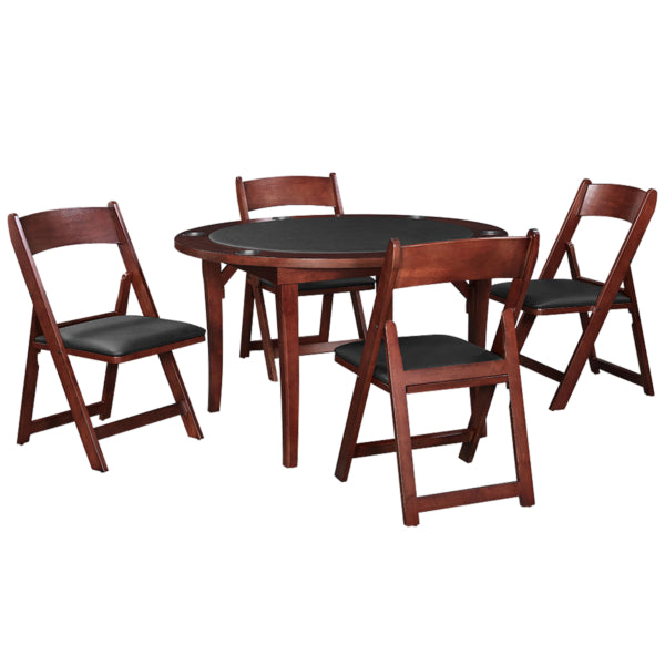 Folding Poker and Game Table English Tudor with Chairs