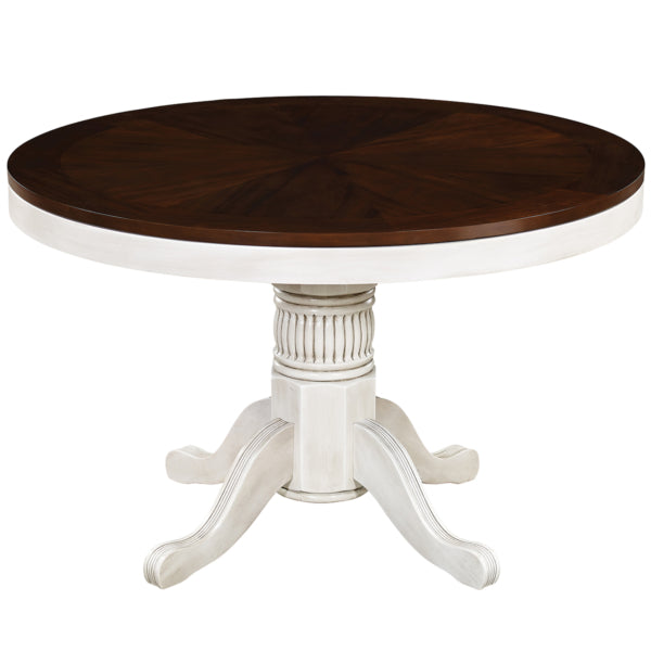 Round Solid Wood Gaming Table Chestnut Top White Base Dining