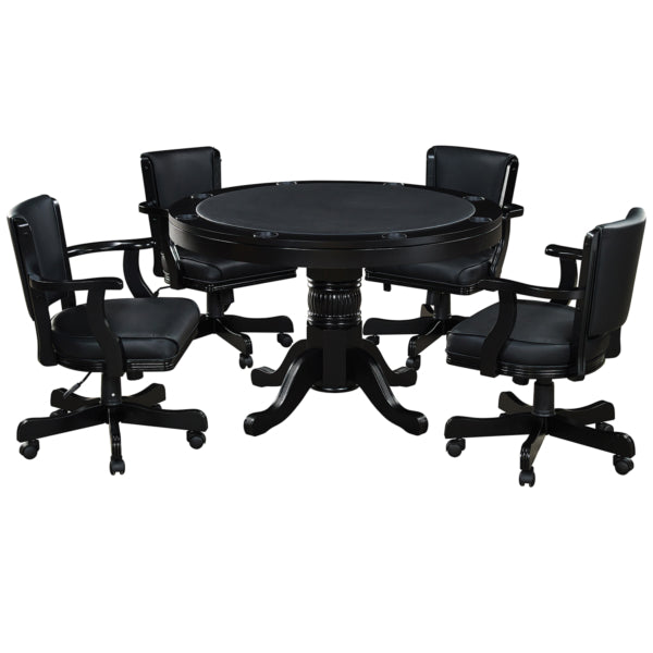 Round Solid Wood Gaming Table Black with 4 Chairs