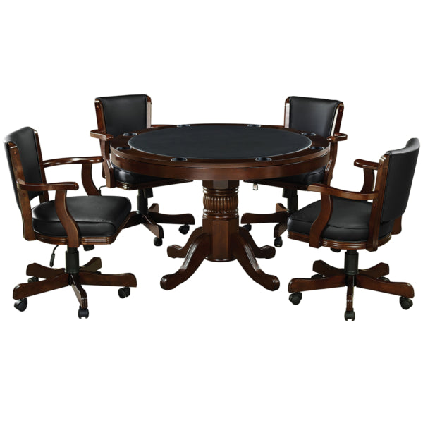 Round Solid Wood Gaming Table Cappuccino Gaming with Chairs