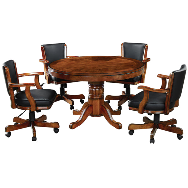 Round Solid Wood Gaming Table Chestnut Dining with Chairs