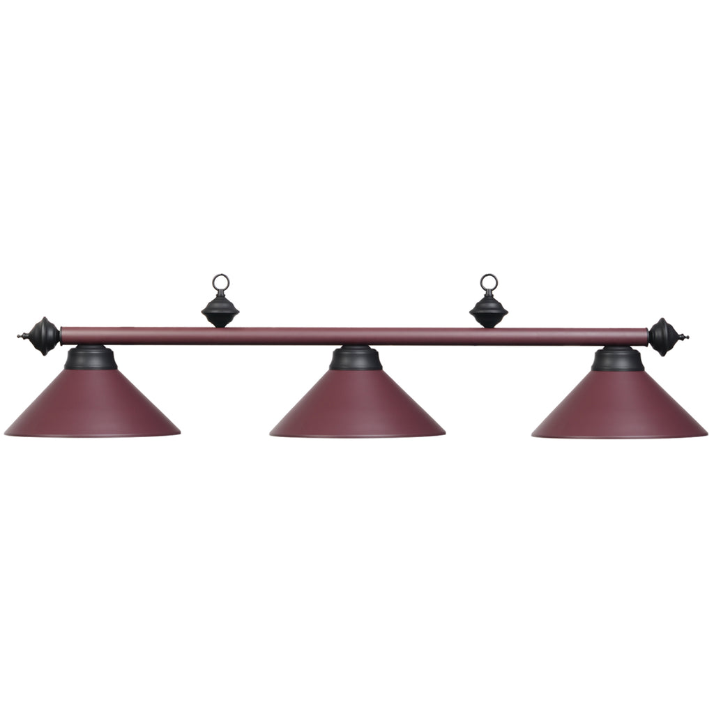3 Shade Burgundy Metal Billiard Light with Black Accents