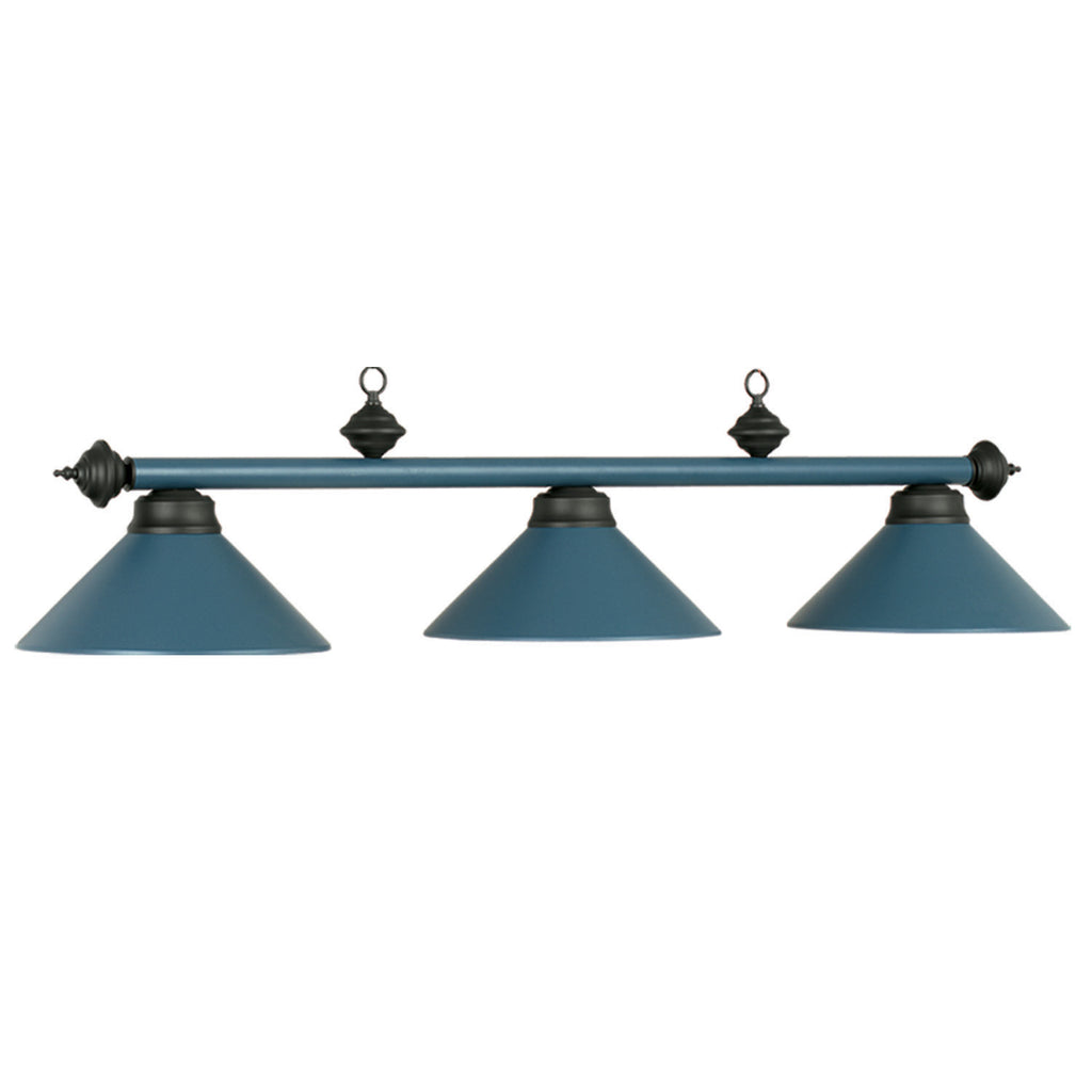 3 Shade Blue Metal Billiard Light with Black Accents