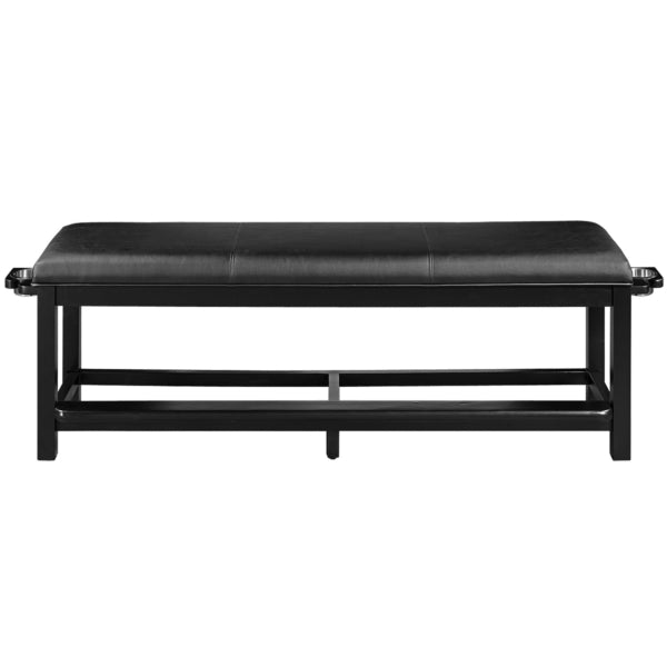 Wood Storage Bench with Padded Seat Black Finish Straight On