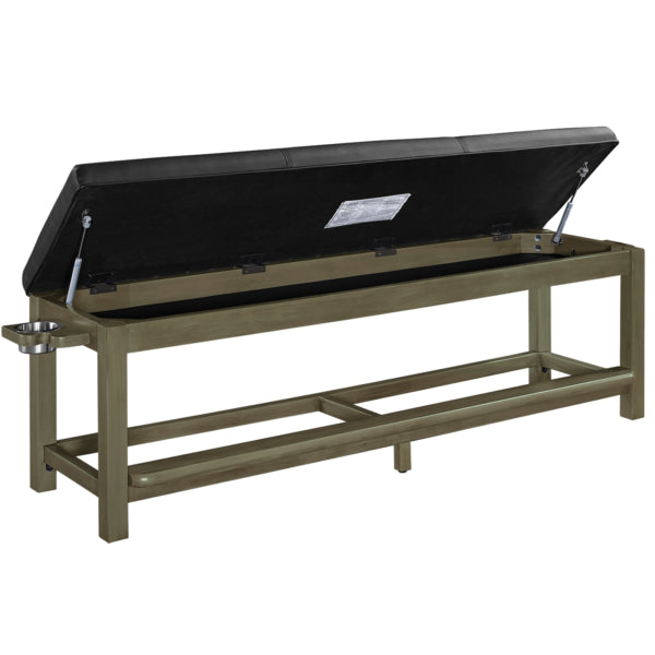 Wood Storage Bench with Padded Seat Slate Angled Open