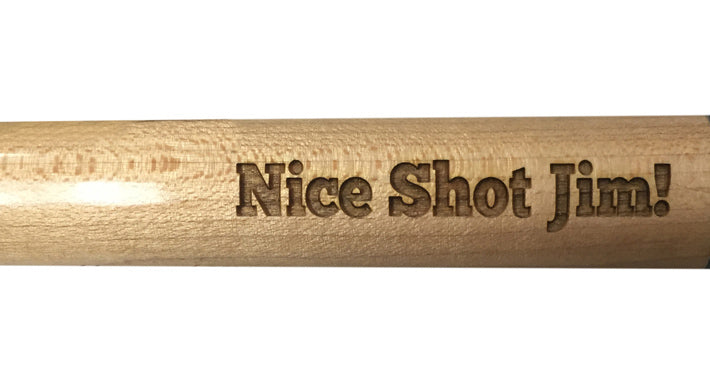 Engraved Pool Cue Shaft Example in Block Font