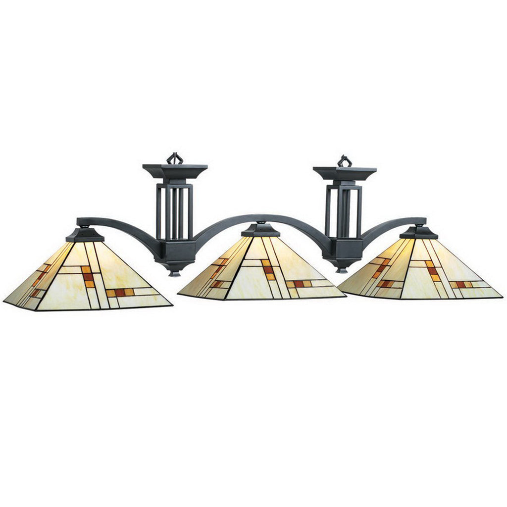 3 Shade Billiard Light with Mission Style Stained Glass
