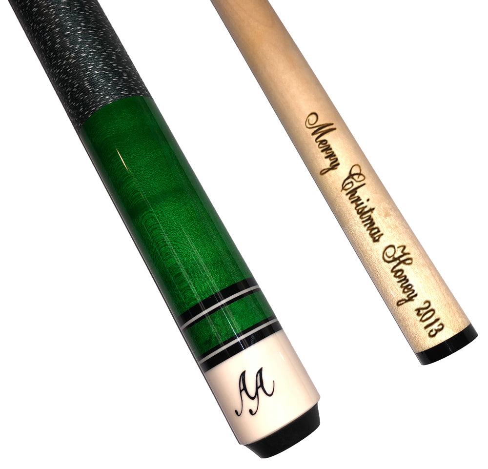 Alex Austin Green Color Series Cue Engraved Shaft and Butt Cap