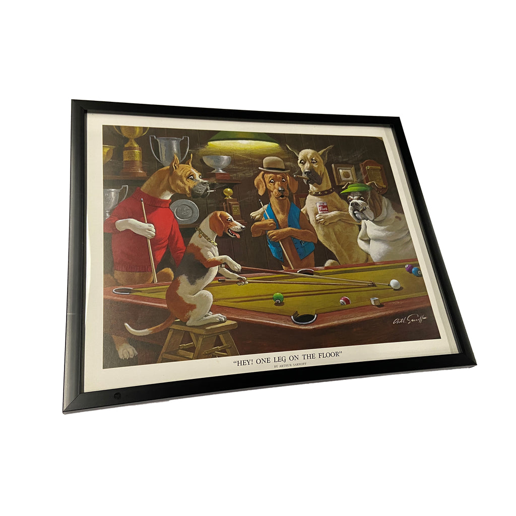 Hey One Foot on the Floor - Dogs Playing Pool Framed Poster