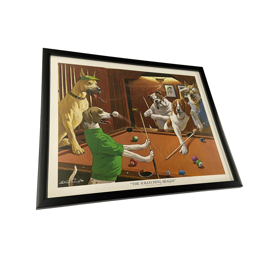 Scratching Beagle - Dogs Playing Pool Framed Poster