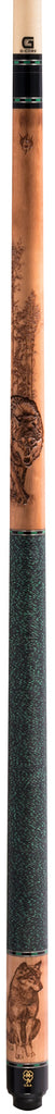 The Great Wolf pool cue butt with green irish linen wrap