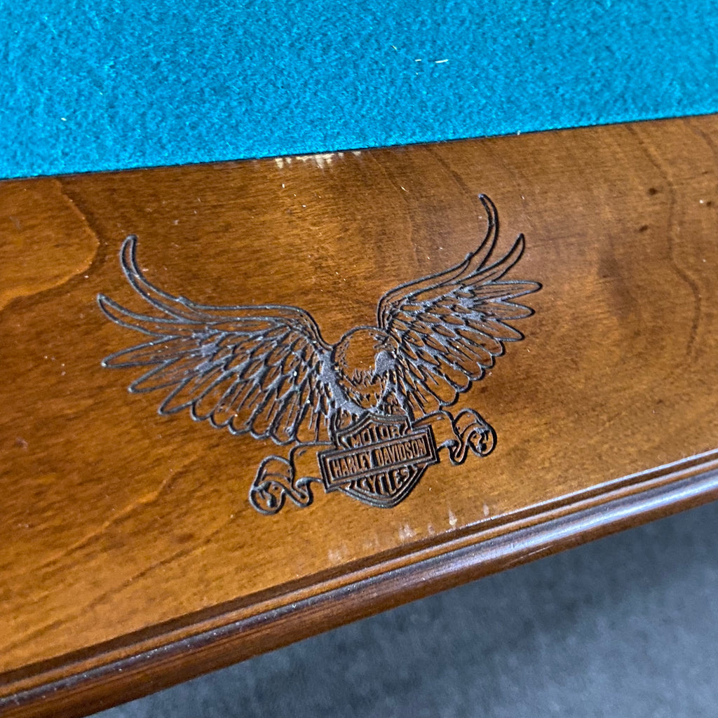 8Ft Used Harley Davidson Olhausen Pool Table Engraved Eagle on Rail