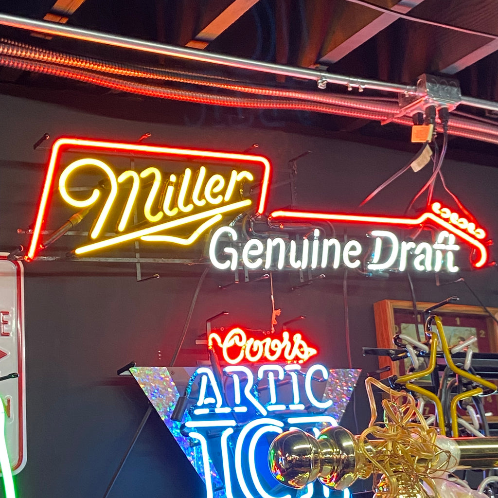 Miller Draft Electric Guitar Neon Light Closeup 