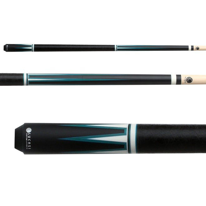 Lucasi Lux Midnight Black and Green Points Pool Cue Closeup Detail