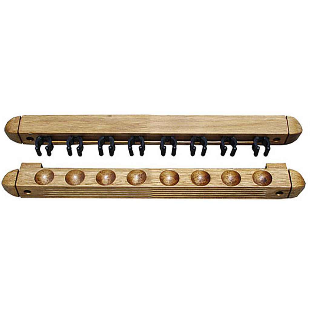 8 Cue Wall Rack with Clips - Oak Finish