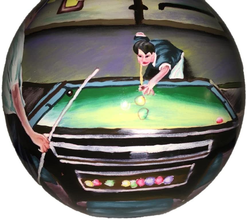 Painted Blown Glass Ornament Limited Edition Pool Scene Players