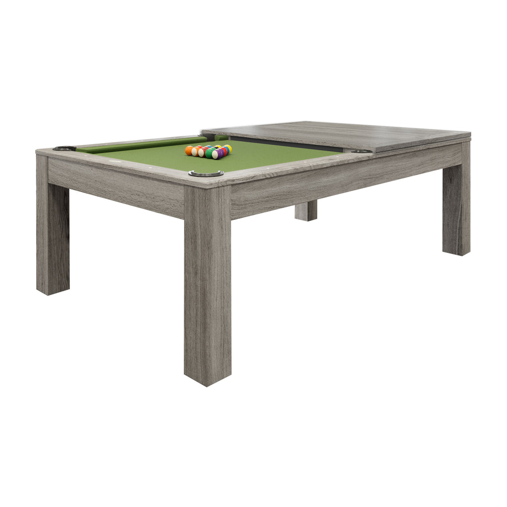 Penny Pool Table Silver mist with balls and dining top half on