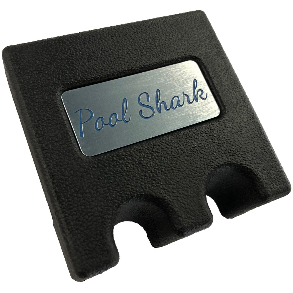 Custom Weighted Pool Cue Holder Rest for 2 Cues Blue Cursive Plate