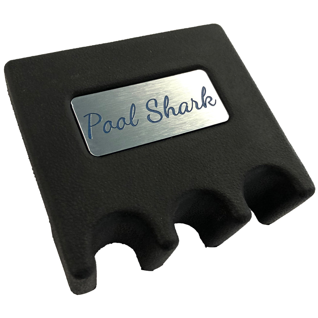 Custom Weighted Pool Cue Holder Rest for 3 Cues Blue Cursive