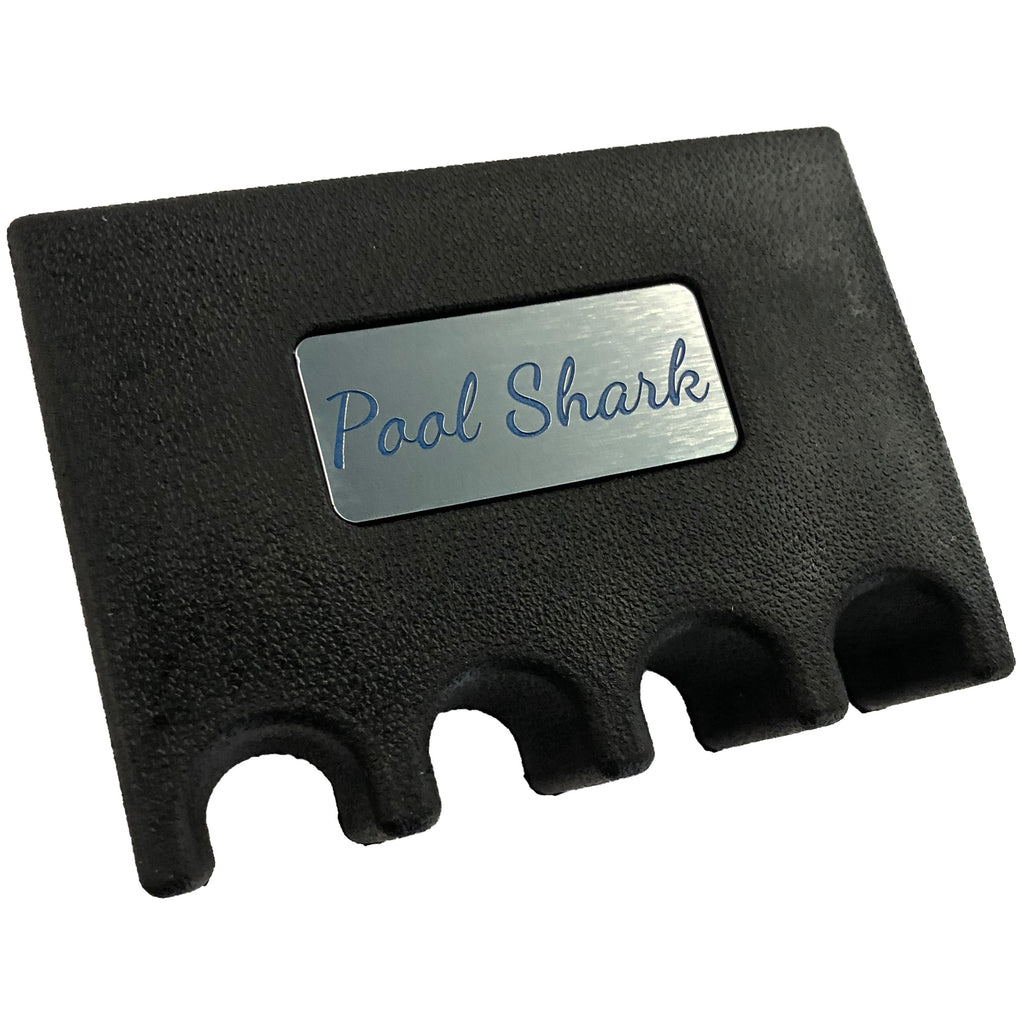Custom Weighted Pool Cue Holder Rest for 4 Cues Blue Cursive Plate