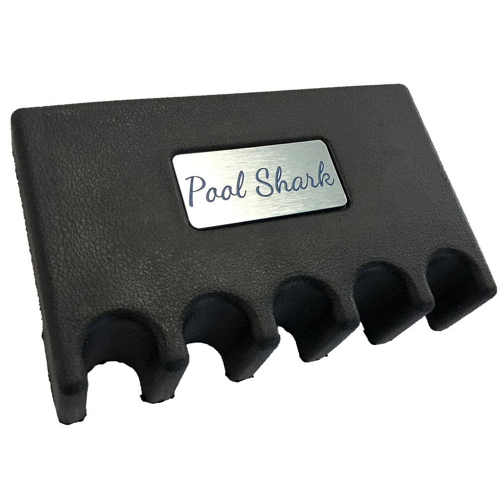 Custom Weighted Pool Cue Holder Rest for 5 Cues with Blue Cursive Plate