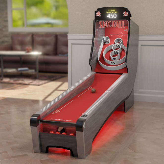Skee-Ball Premium Home Arcade with Scarlet Cork in room