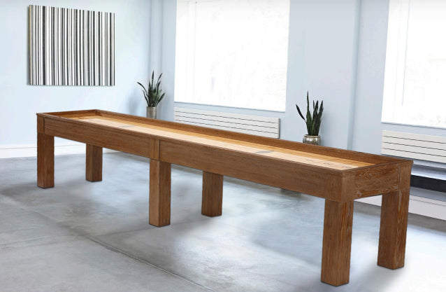 12 foot Brunswick Soho Shuffleboard table in Nutmeg Finish in Room