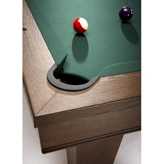 Corner pocket from above on Winfield pool table with plastic pocket