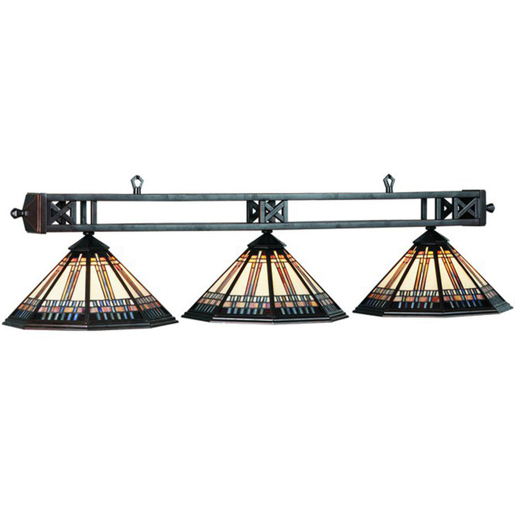 3 Shade Billiard Light with Ornate Stained Glass